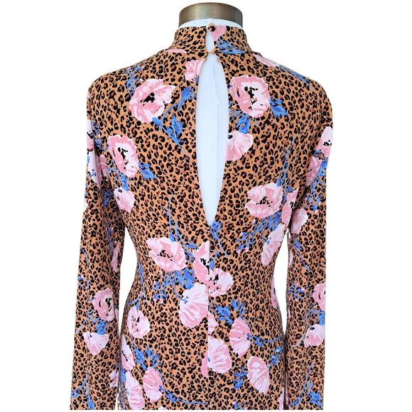 Free People Retro Romance Leopard Floral Maxi Dress Size Medium  Long Sleeve - Picture 4 of 13